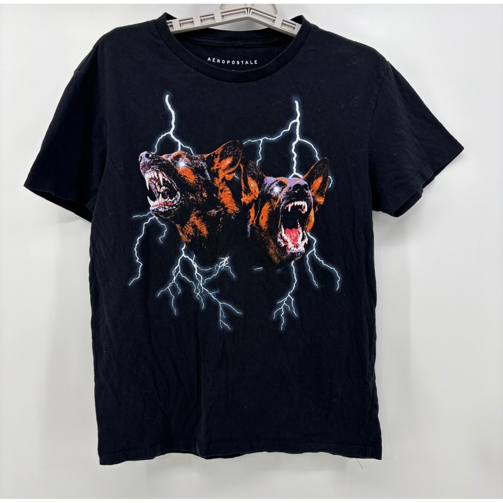 Aeropostale T-Shirt Men's Small Black German Shepherd Lightning Graphic